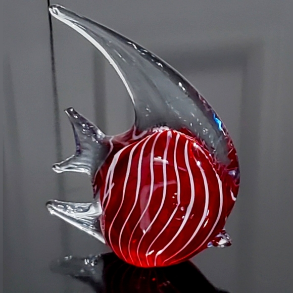 Other - 7" Blown Glass Red Tropical Fish 🐠 Art Glass Decor Accent NOT Murano